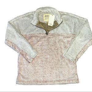 Dylan Tipped Shag Sherpa Pullover in Natural and Pink